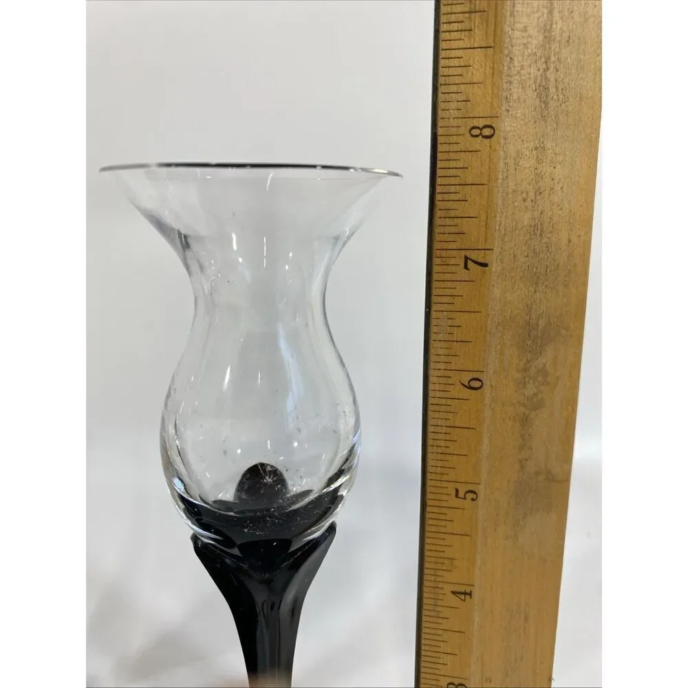 Fostoria Black‎ Ebony Lotus Candlesticks Set Of 3 7.5” Opaque Crystal